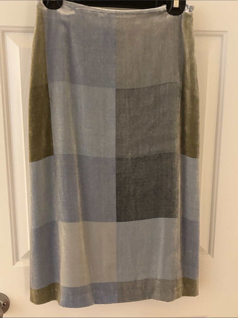 Banana Republic Blue and Olive Velvet Colorblock Midi Skirt